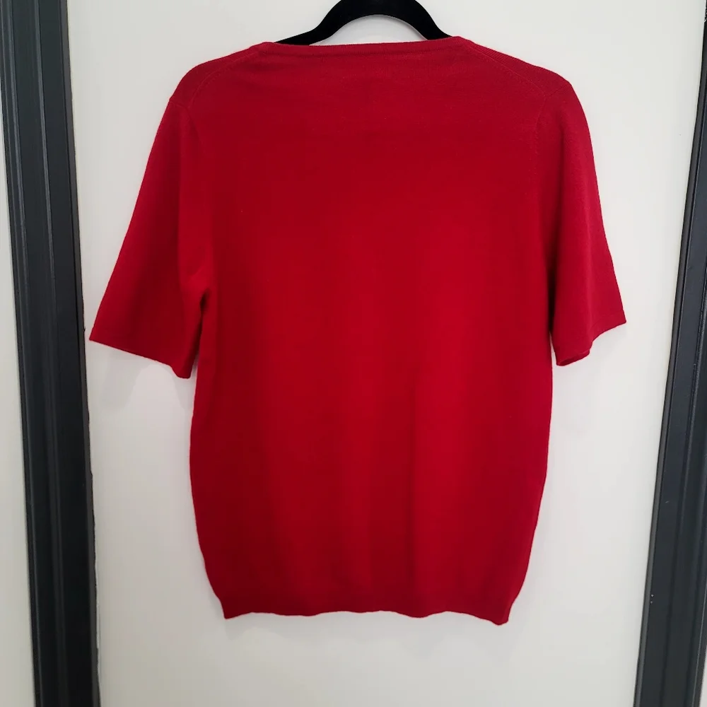 Pure Collection 100% Cashmere Red Short Sleeve Sweater Top Size 12 Quiet Luxury - Picture 4 of 9